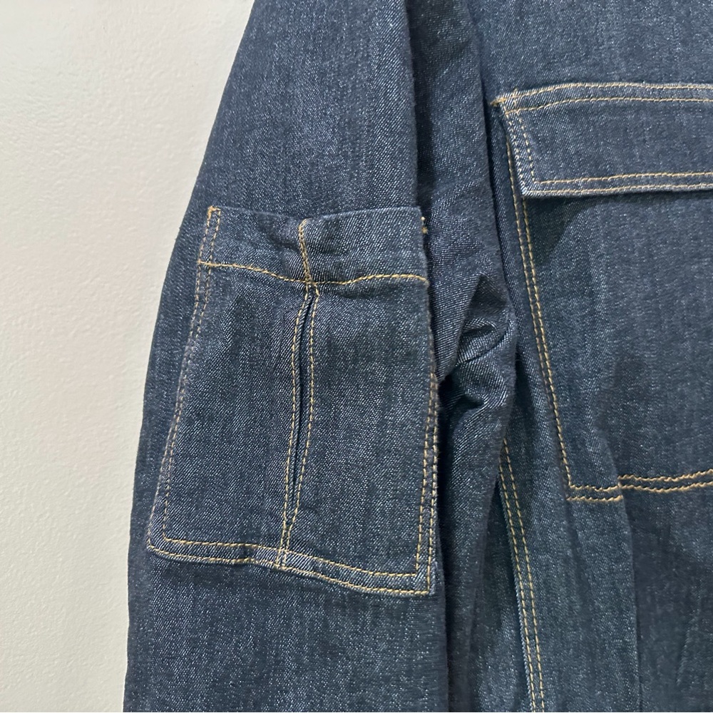 NWT ZARA Dark Wash Oversized Jean Jacket Big Front Patch Pockets Rigid Cotton S - Picture 6 of 12